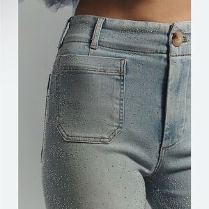 NWOT Maeve The Colette Full Length Rhinestone Wide Leg Jeans Size 32